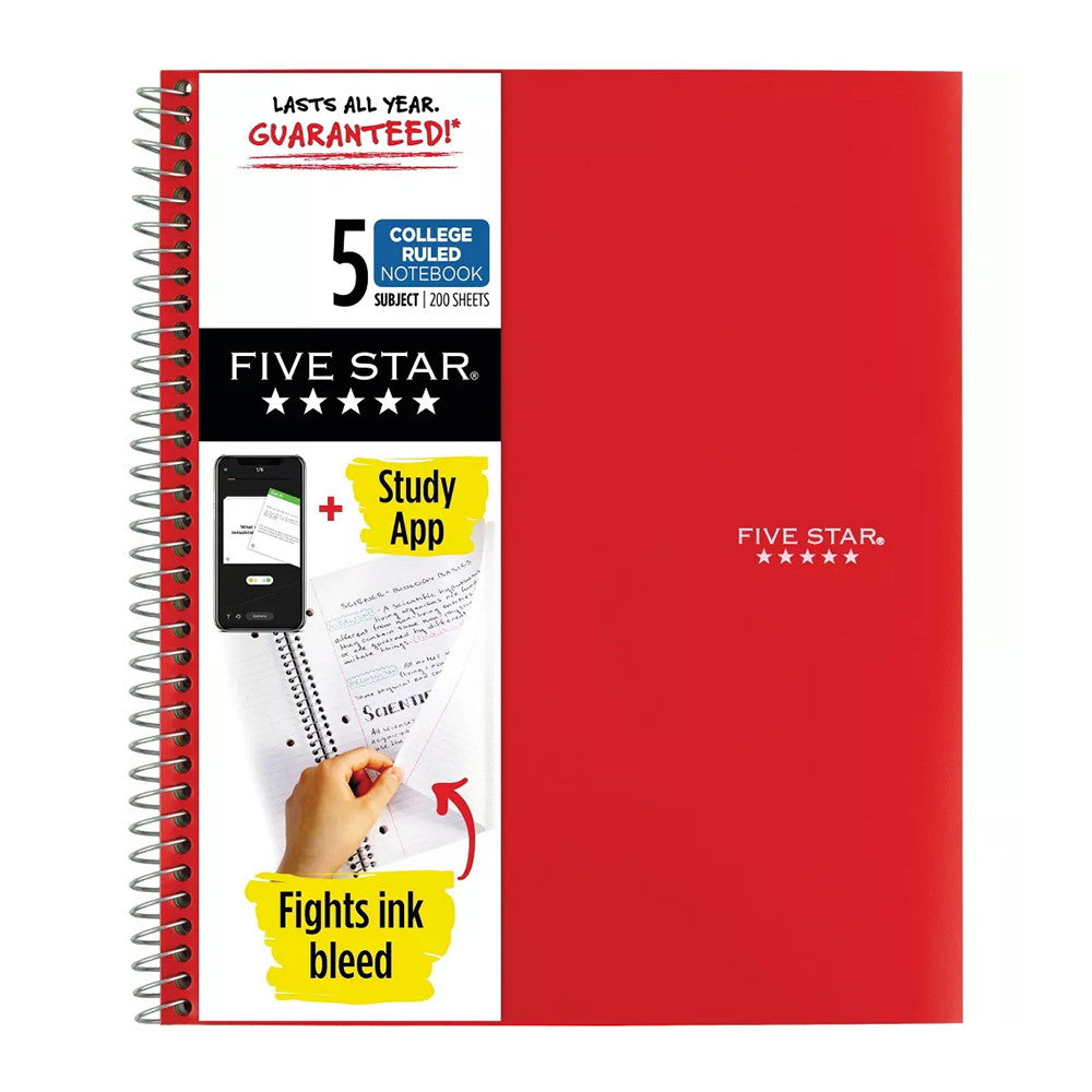 Mead Five Star 5 Subject Wirebound Notebooks, 200 Sheets, Assorted Colors, 1 Ea